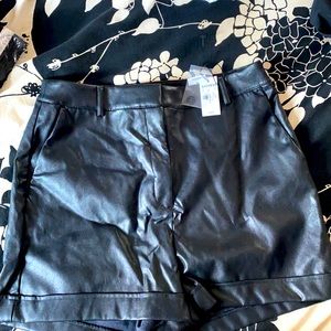 Super high Waisted Cuffed Faux leather Shorts